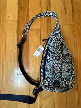 NWT-Vera Bradley Quilted Sling Bag in Navy and Teal Floral Tile
